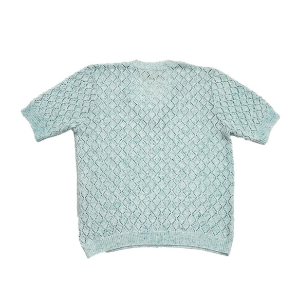 D’ALLAIRDS Crochet knitted top baby blue short sleeves fits S M made in Canada - Picture 4 of 11